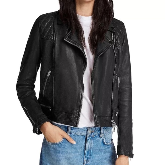 Unworn AllSaints Women's Conroy Black Leather Biker Jacket - Picture 2 of 16